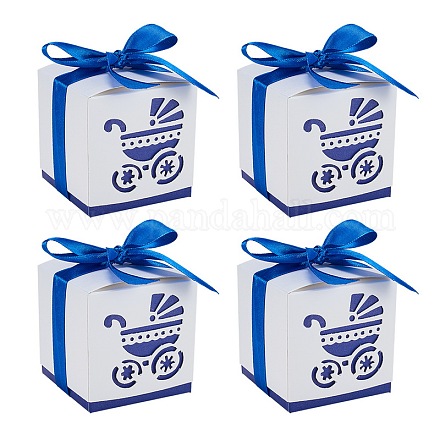 Cochecito hueco bb coche carro caja de dulces regalos de banquete de boda con cintas CON-BC0004-97E-1