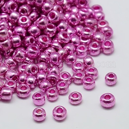 Hot Pink 8/0 Loose Electroplate Iris Round Spacer Glass Seed Beads X-SEED-A013-8-QC09-1