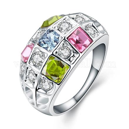 Agraciado latón coloridos anillos de dedo de ancho de banda para las mujeres rhinestone checo RJEW-BB02249-8-1