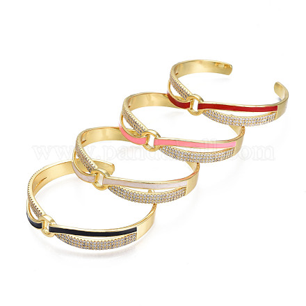 Zircone cubique transparente entrecroisée avec anneau bracelet manchette ouvert avec émail BJEW-N012-018-1
