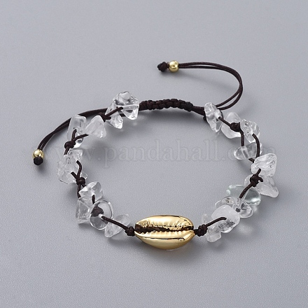 Bracelets de perles tressées en cristal de quartz naturel à puce réglable BJEW-JB04994-03-1