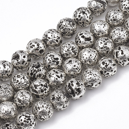 Electroplated Natural Lava Rock Beads Strands X-G-T098-01C-10-1