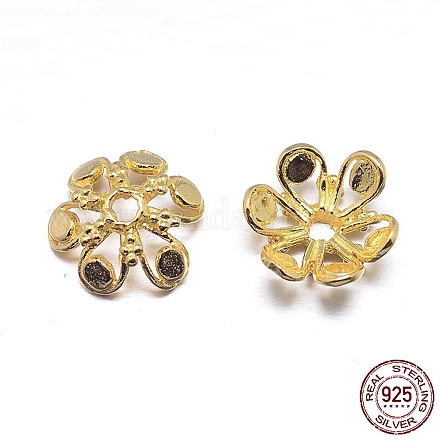Echte 18k vergoldete 6 Blütenblätter 925 Sterling Silber Perlenkappen STER-M100-24-1