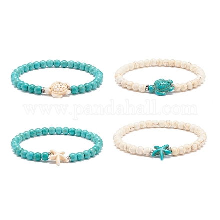 Synthetic Turquoise(Dyed) Ocean Theme Beaded Stretch Bracelet BJEW-JB08577-1