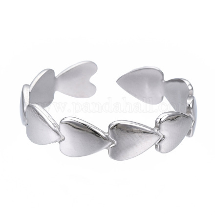 304 Stainless Steel Heart Wrap Open Cuff Ring RJEW-T023-69P-1