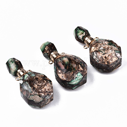 Pendentifs de flacons de parfum ouvrants en bronzite synthétique et jaspe impérial assemblés G-S366-060C-1