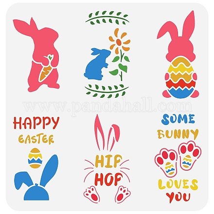 FINGERINSPIRE Easter Bunny Tag Stencil 30x30cm Easter Rabbit Egg Flower Stencil Reusable Happy Easter Day Decoration Stencil for Painting on Wall DIY-WH0383-0010-1