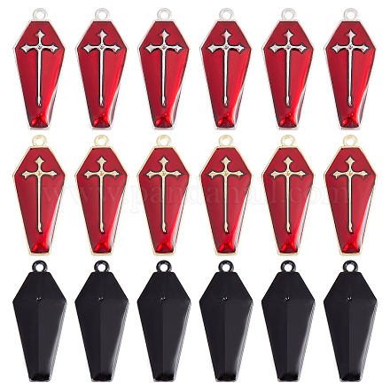SUNNYCLUE 1 Box 30Pcs 3 Colors Black Red Small Coffin Charm Coffin Charms Bulk Scary Theme Gothic Halloween Charm Cross Charms for Jewelry Making Charms DIY Bracelet Necklace Earrings Craft Gifts ENAM-SC0003-50-1