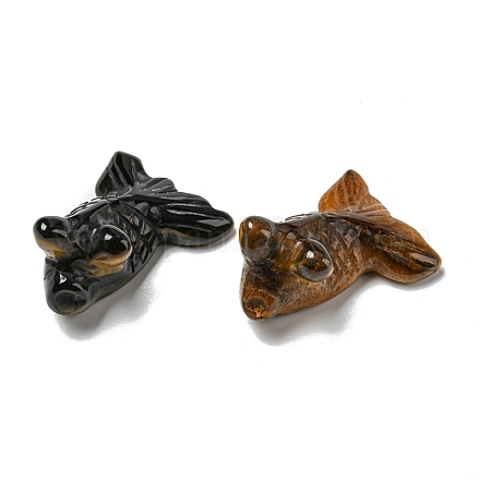 天然タイガーアイ彫刻癒しの金魚の置物  レイキエネルギーストーンのディスプレイ装飾  21.5x29~29.5x37~39mm DJEW-D012-08B-1