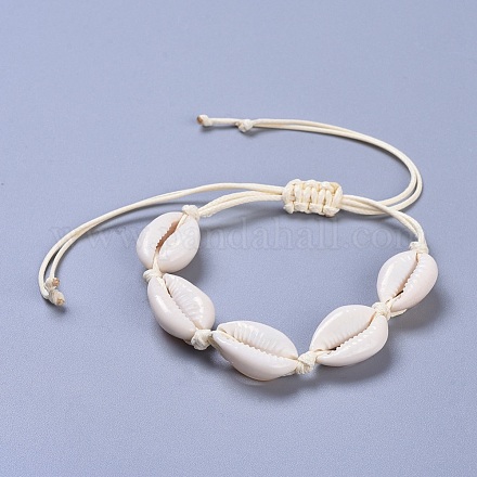 Verstellbare geflochtene Perlenarmbänder aus Kaurimuschel BJEW-JB04278-1