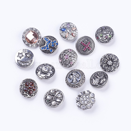 Alliage ronde bijoux en strass boutons pression plats mixtes SNAP-D003-M-NR-1