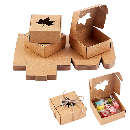 PandaHall 50pcs Kraft Gift Boxes Square Presentation Favour Small Boxes  Easy Assemble for DIY Wedding and Party Gifts & Favours, 3.3 x 3.3 x 1.3