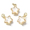 Brass Charms, Star with Glass & Glitter Powder, Long-Lasting, Lead Free & Cadmium Free, white, Real 18K Gold Plated, 11x9x4mm, Hole: 2mm