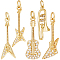 5pcs 5 style Rack Plating Brass Micro Pave Clear Cubic Zirconia Musical Instrument Pendants, with Jump Ring, Guitar & Trumpet Charm, Real 18K Gold Plated, 13.5~27.5x6~10x2mm, Hole: 2.5~3mm, 1pc/style