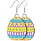 Printed Easter Acrylic Dangle Earrings, Egg with Pattern, Platinum, Medium Orchid, 50mm