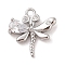 Brass Inlay Clear Glass Pendants, Dragonfly Charms, Real Platinum Plated, 12x11.6x3mm, Hole: 1.2mm