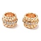 Brass Micro Pave Clear Cubic Zirconia Beads, Round with Leaf, Real 18K Gold Plated, 10x7mm, Hole: 6mm