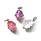 Brass Charms, Oval, with Glass & Loop, Long-Lasting, Lead Free & Cadmium Free, Platinum, Faceted, Mixed Color, 13.5x8.5x4.5mm, Hole: 2mm