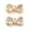 Brass with Clear Cubic Zirconia Bead, Bowknot Charm, Real 18K Gold Plated, 6.8x13.8x5mm, Hole: 2x1mm