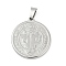 304 Stainless Steel Pendants, Flat Round with Saint Benedict Medal, Stainless Steel Color, 27.5x25x3mm, Hole: 8x4.5mm