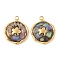 304 Stainless Steel Pave Natural Paua Shell Pendants, Flat Round Charms, Real 18K Gold Plated, Flower, 15.5~16x12.5~13.5x2.5mm, Hole: 1.5mm