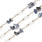 Brass Link Chains, with Glass & Aventurine Beads, Long-Lasting Plated, Soldered, with Spool, Golden, 20x4.5mm, about 16.40 Feet(5m)/Roll