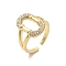 Brass Micro Pave Cubic Zirconia Open Cuff Rings, Golden, US Size 6 1/4(16.7mm)