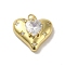 Rack Plating Brass Micro Pave Clear Cubic Zirconia Pendant, Long-Lasting Plated, Lead Free & Cadmium Free, Heart, Real 18K Gold Plated, 17.5x19.5x7.5mm