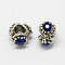 Alloy Rhinestone European Beads, Large Hole Beads, Antique Silver, Sapphire, 12x13x8~9mm, Hole: 5mm