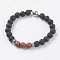 Natural Lava Rock Beads Stretch Bracelets, with Synthetic Goldstone and Magnetic Clasp, 7-1/2 inch(190mm)