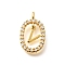 Brass Micro Pave Cubic Zirconia Pendants, Real 18K Gold Plated, Oval with Letter Charms, Letter V, 18.5x11x3.5mm, Hole: 2x1.5mm