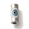 Rack Plating Brass Enamel Beads, Long-Lasting Plated, Column with Evil Eye, Platinum, 11x5x5mm, Hole: 2mm