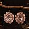 Bohemian Handmade Glass Seed Beads Dangle Earrings, Teardrop, Golden, Pink, 57x32mm