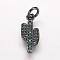 Brass Cubic Zirconia Pendants, Cactus, Gunmetal, 15x6.5x1.5mm, Hole: 3mm