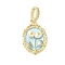 Brass Enamel Pendants, with Natural Freshwater Pearls and Brass Micro Pave Cubic Zirconia Clasp, Oval with Flower Charm, Light Sky Blue, 27x19x6mm, Hole: 8x5mm