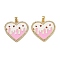Brass Micro Pave Cubic Zirconia Pendants, Heart, with Enamel, Rack Plating, Long-Lasting Plated, Cadmium Free & Lead Free, Real 18K Gold Plated, Pearl Pink, 23x25x2mm, Hole: 4x2.5mm