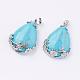 Teardrop with Flower Platinum Plated Brass Dyed Synthetic Turquoise Pendants G-F228-37L-RS-2