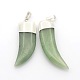 Tusk/Scabbard Natural Green Aventurine Pendants with Platinum Plated Brass Findings G-P053-20D-1