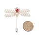 Épinglette libellule tressée en perles de coquillage et cornaline JEWB-TA00007-3