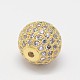 Perles rondes en laiton avec zircone cubique de micro pave ZIRC-L017-05-3
