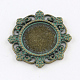 Flower with Flat Round Zinc Alloy Pendant Cabochon Settings PALLOY-R065-096-FF-1