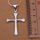 Simple Silver Color Plated Brass Cross Pendant Necklaces For Men NJEW-BB12909-5