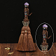 Wood Witch Broom with Synthetic Amethyst Pendant Decorations AUTO-PW0001-15D-1
