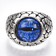 合金ガラスカフ指輪  ワイドバンドリング  ドラゴンアイ  アンティークシルバー  ブルー  サイズ9  19mm RJEW-T006-04A-2
