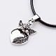 Antique Silver Alloy Heart Waxed Cord Pendant Necklaces NJEW-J054-02-2