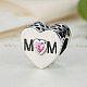 925 Thai Sterling Silver Heart Engraved Mom Cubic Zirconia European Beads For Mother's Day Jewelry STER-FF0002-095-3