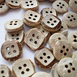 Формы кнопок с 4-луночное, Кокосовые Пуговицы, загар, диаметром около 12 мм 
