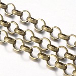 Iron Rolo Chains, Belcher Chain, Unwelded, Lead Free and Nickel Free, with Spool, Round, Antique Bronze, Link: 7mm in diameter, 2mm thick, about 164.04 Feet(50m)/roll