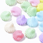 Opaque Polystyrene) Plastic Beads, Scallop Shell Shape, Mixed Color, 13.5x13.5x6.5mm, Hole: 1.8mm