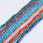 Electroplate Glass Beads, Mixed Color, AB Color Plated, Faceted Rondelle, 8mm in diameter, 6mm thick, hole: 1mm, about 68~70pcs/strand